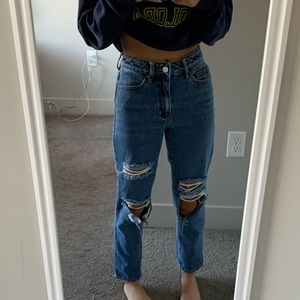 Dark Wash Ripped Mom Jeans